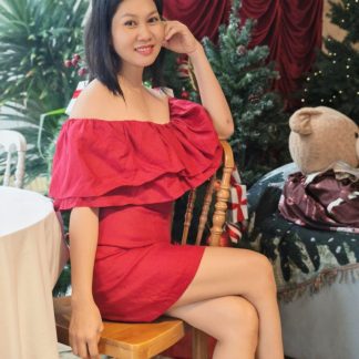 Off the shoulder dress with ruffled neck